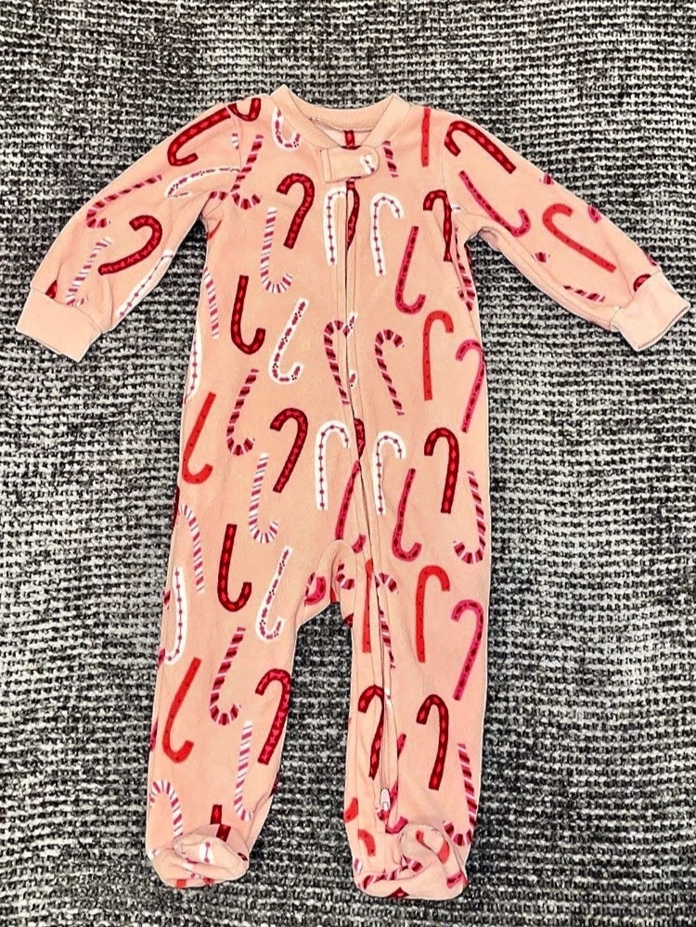 Carter's Fleece Baby Candy Cane Footie Pink Baby 6-9M Like New